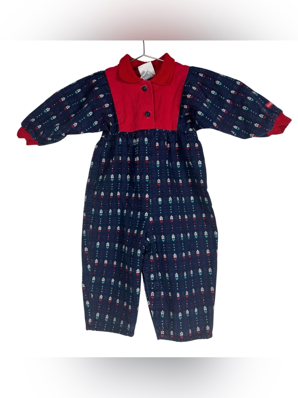 Vintage Oshkosh Romper Overalls Denim Jumpsuit Floral Hearts USA Size 12 Months